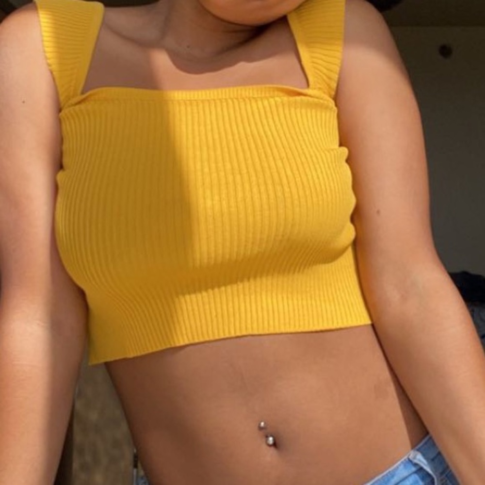 Yellow F21 off shoulder top